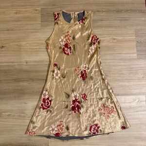Vintage 70s/80s Breakin' Loose Gold Floral Satin Mini Dress